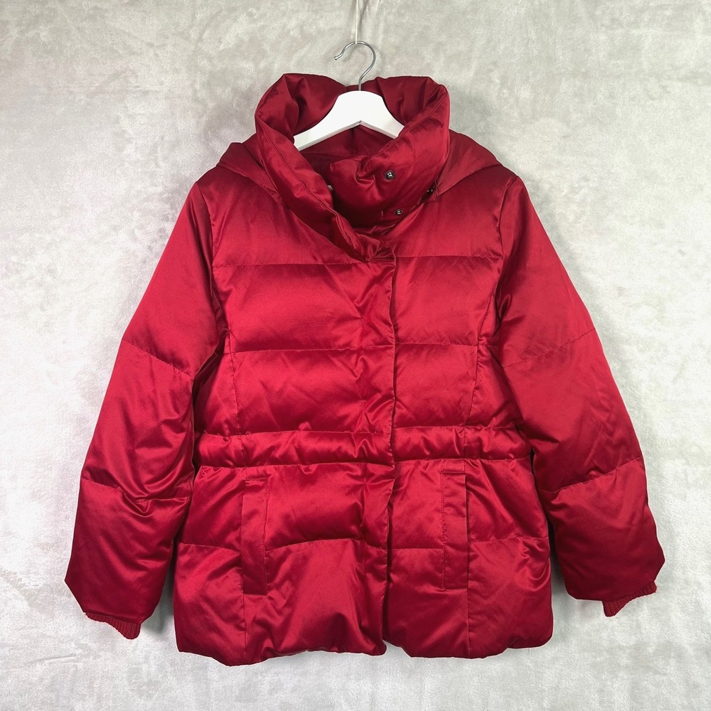 J.Jill Red Down Puffer Jacket Women's S Petite Hooded Quilted Warm Coat Winter